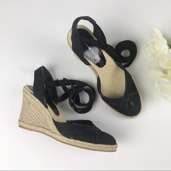 tommy hilfiger black wedge sandals